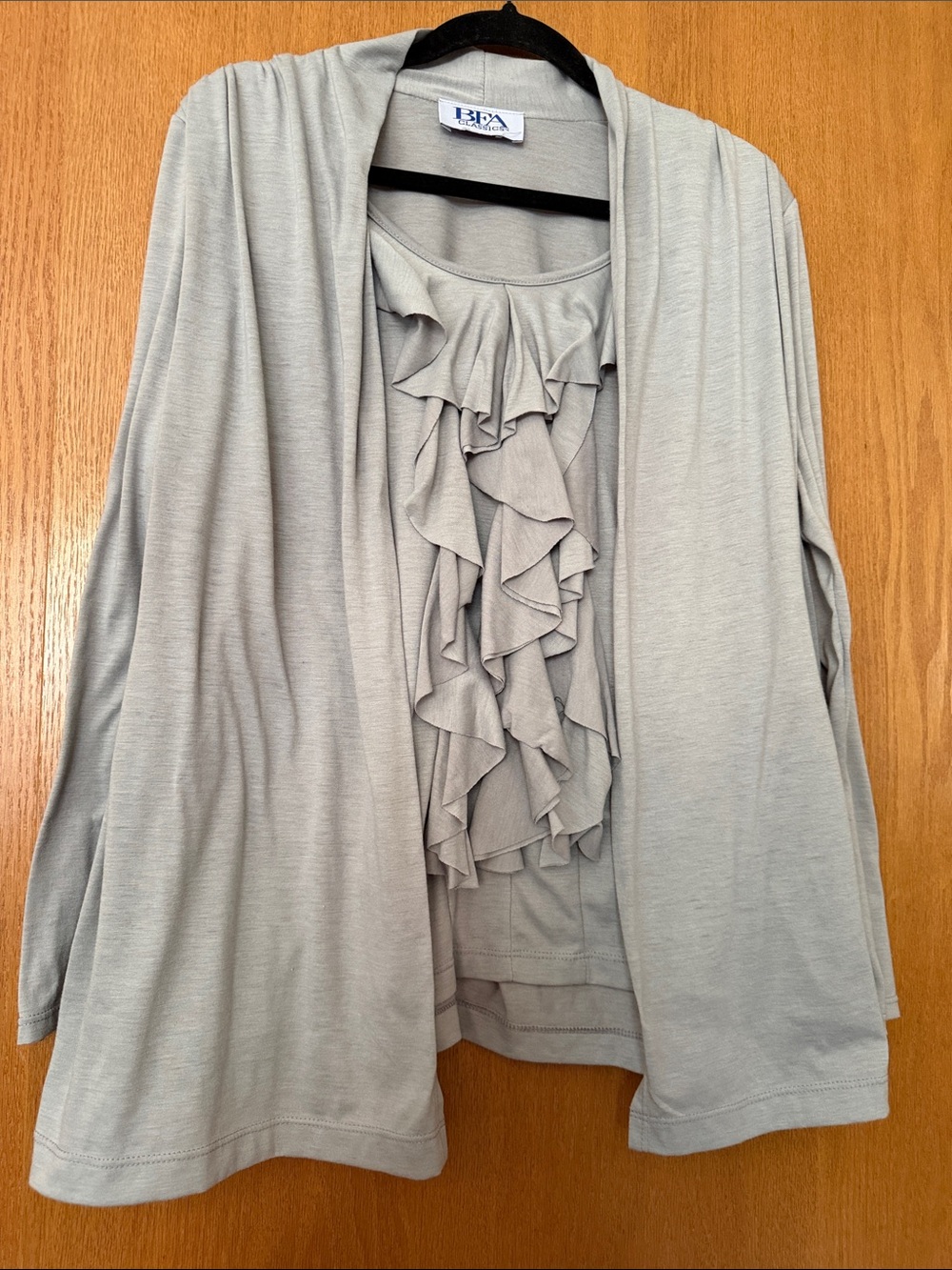 FA Light Gray Ruffle Front Open Cardigan